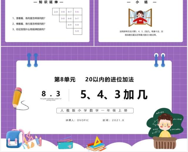 部编版一年级数学上册5、4、3加几课件PPT模板 部编版一年级数学上册5、4、3加几课件PPT模板