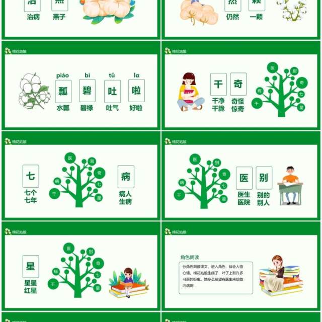 绿色棉花姑娘像云不是云地上开白花动态PPT模板 绿色棉花姑娘像云不是云地上开白花动态PPT模板