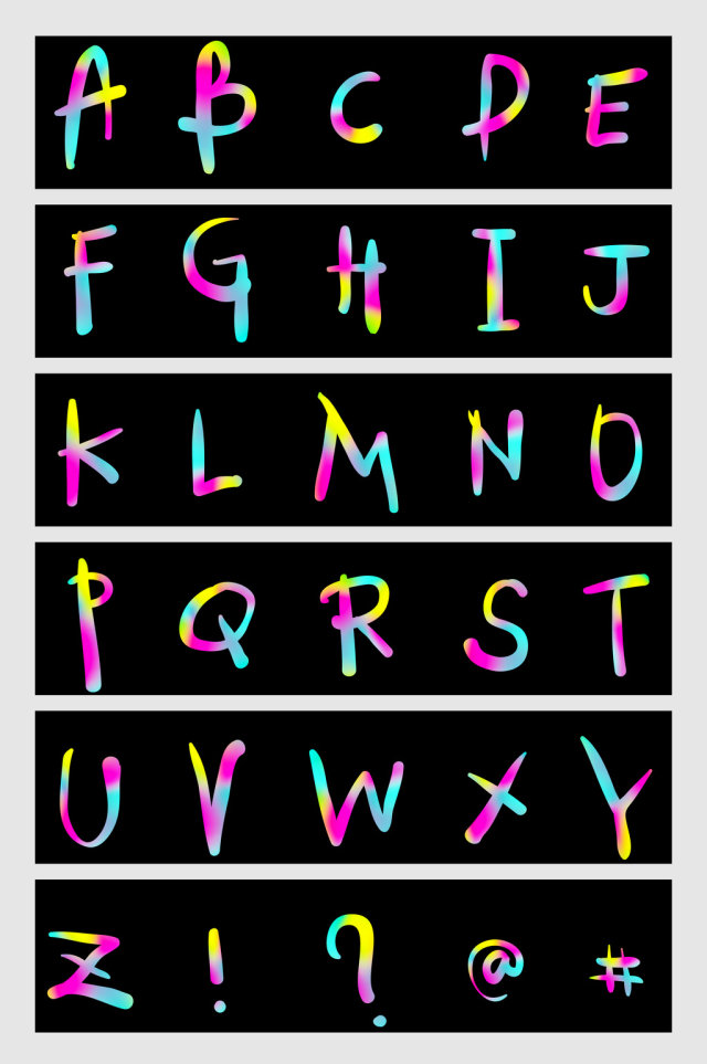 矢量创意手绘彩色渐变英文字母 矢量创意手绘彩色渐变英文字母