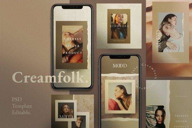 社交媒体模板PSD移动界面设计素材Creamfolk - Social Media Template & Stories