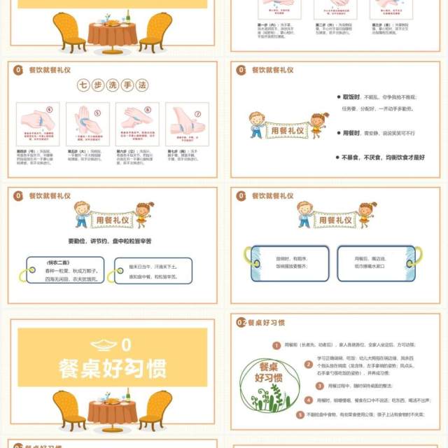 卡通风小学生餐桌礼仪主题班会PPT模板