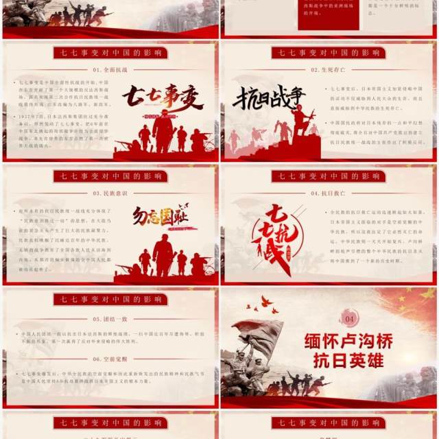 红色党政风纪念七七事变PPT模板 红色党政风纪念七七事变PPT模板