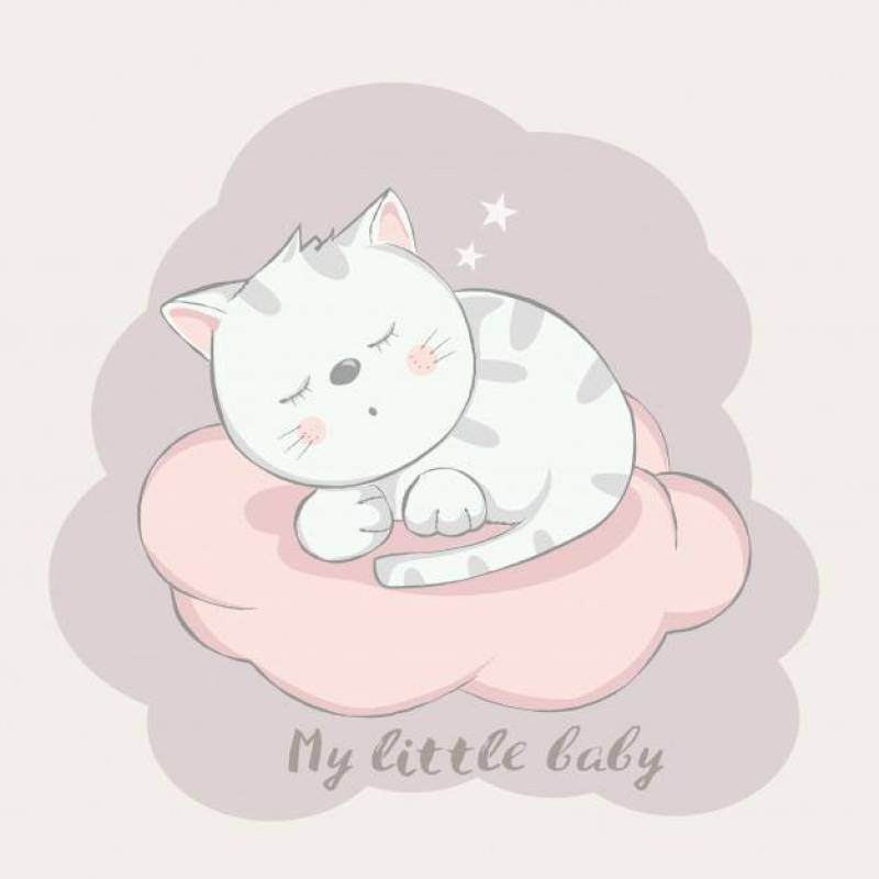 Cute sleep baby cat cartoon style