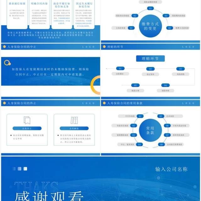 蓝色简约商务风保险基础知识PPT模板