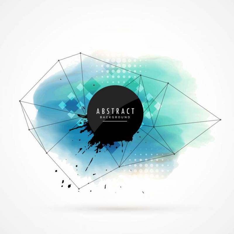 蓝色水彩染色与线框网格