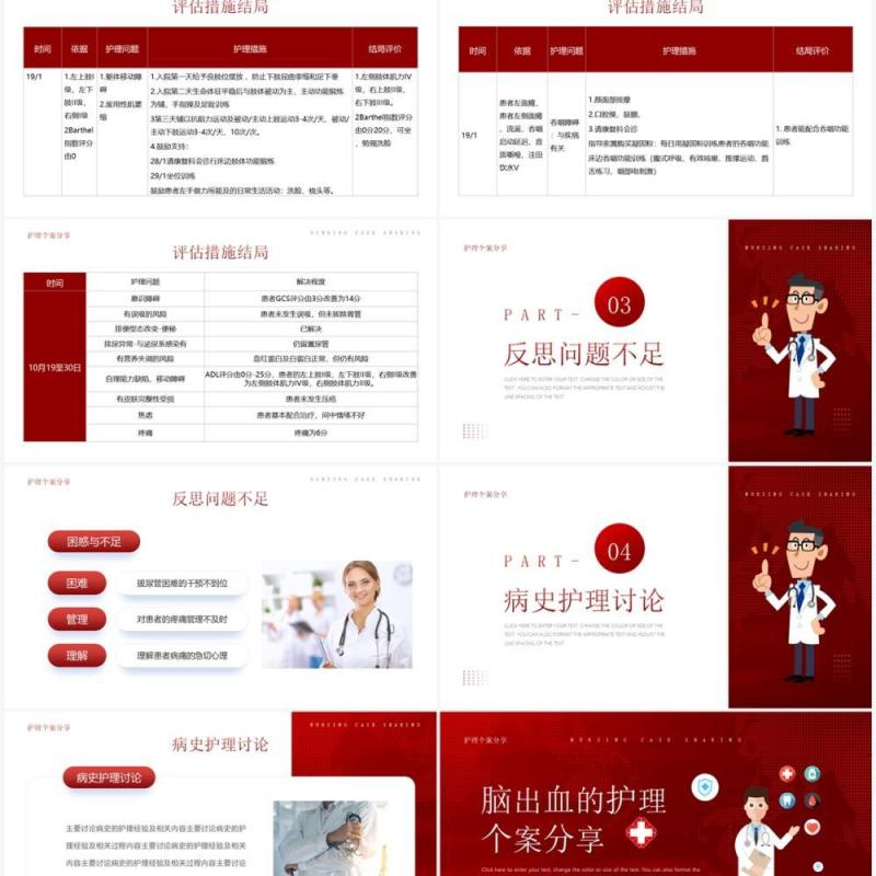 红色简约风脑出血护理个案分享PPT模板