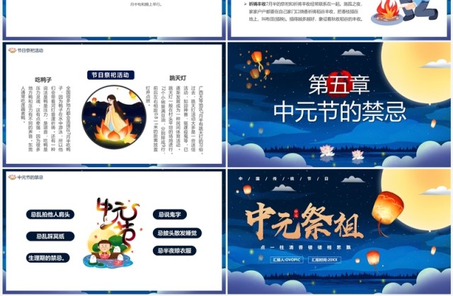 蓝色中国风中元节祭祖PPT模板