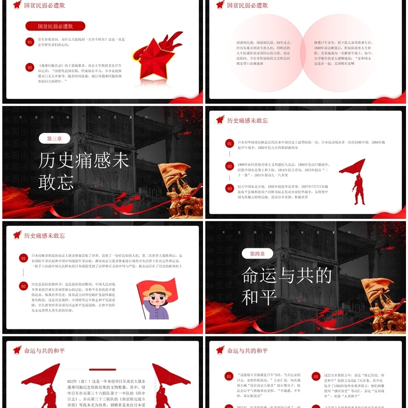 红色简约风纪念南京大屠杀PPT模板