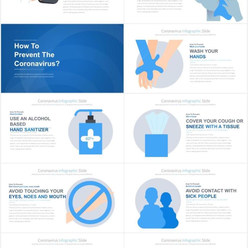 11套色系冠状病毒预防卫生医疗医用PPT素材Coronavirus - PowerPoint Infographics