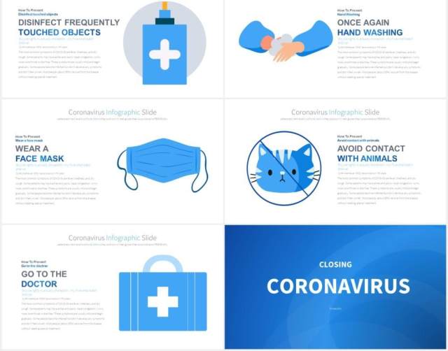 11套色系冠状病毒预防卫生医疗医用PPT素材Coronavirus - PowerPoint Infographics