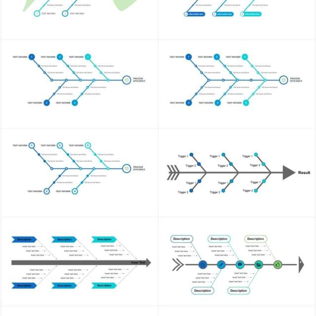 蓝绿色20页鱼骨图可视化图表集PPT模板