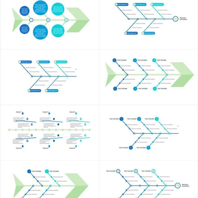 蓝绿色20页鱼骨图可视化图表集PPT模板