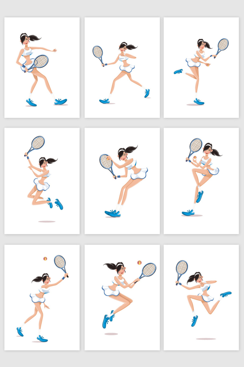 手绘卡通打网球妹子设计元素
