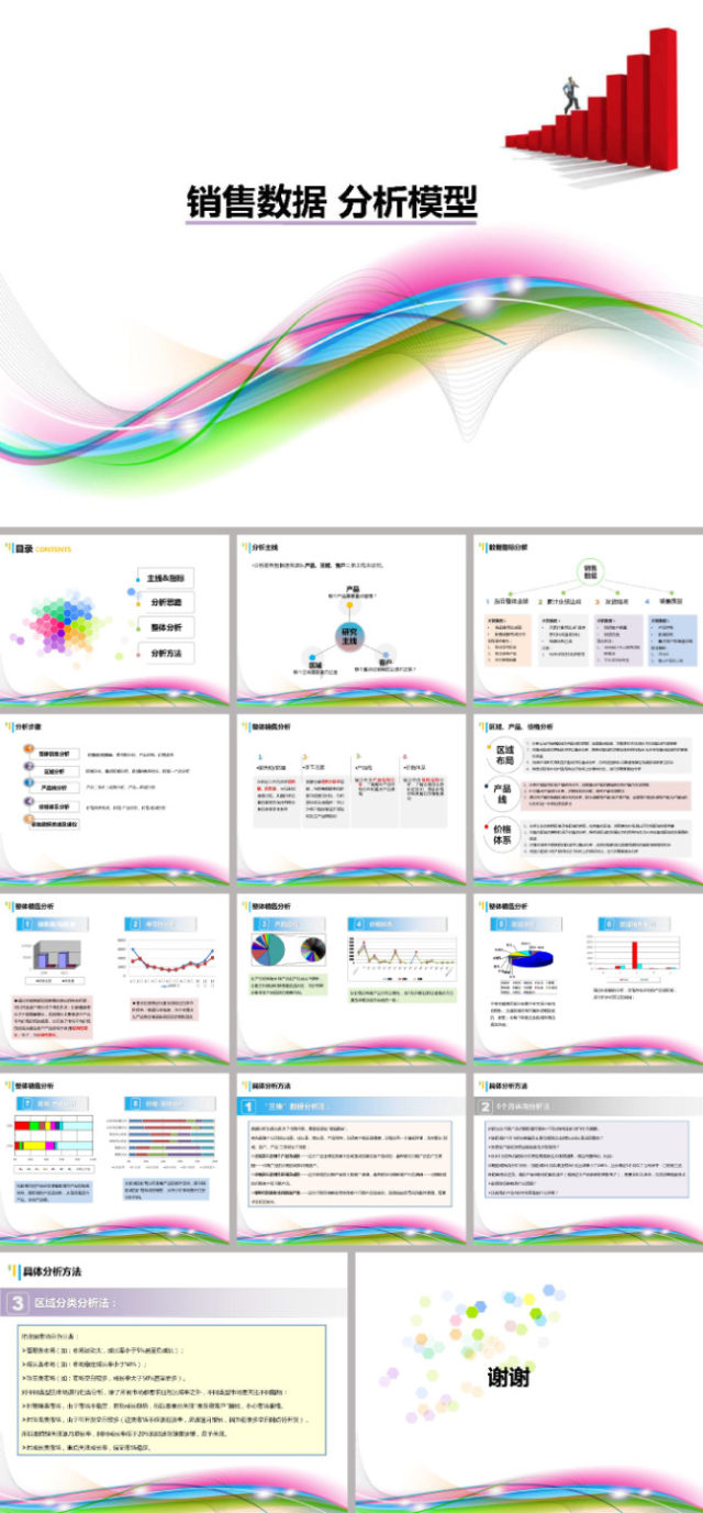 炫彩背景销售数据分析ppt模板