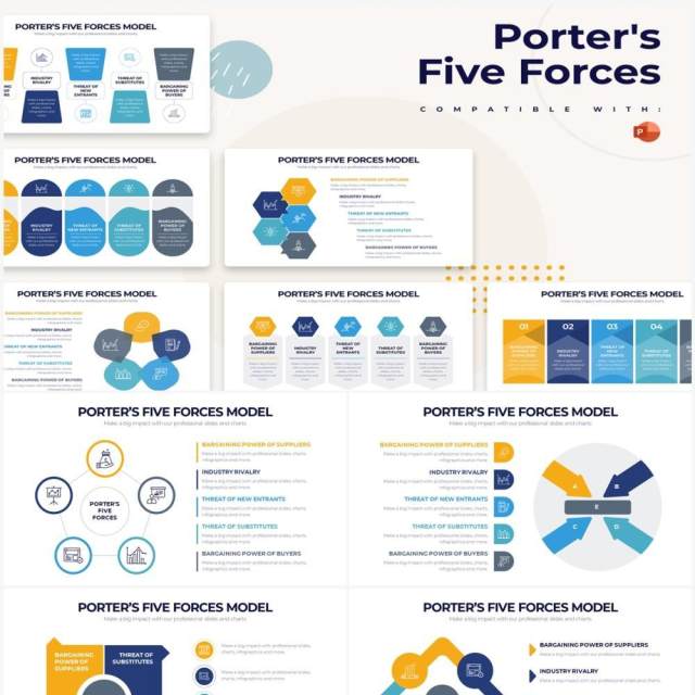 简洁创意波特五力分析模型PPT信息图形素材Porter's Five Forces Powerpoint Infographics