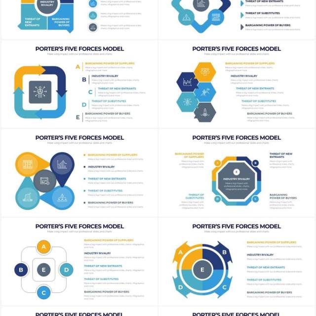 简洁创意波特五力分析模型PPT信息图形素材Porter's Five Forces Powerpoint Infographics