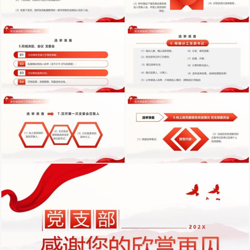 红色简约党支部换届选举工作程序PPT模板