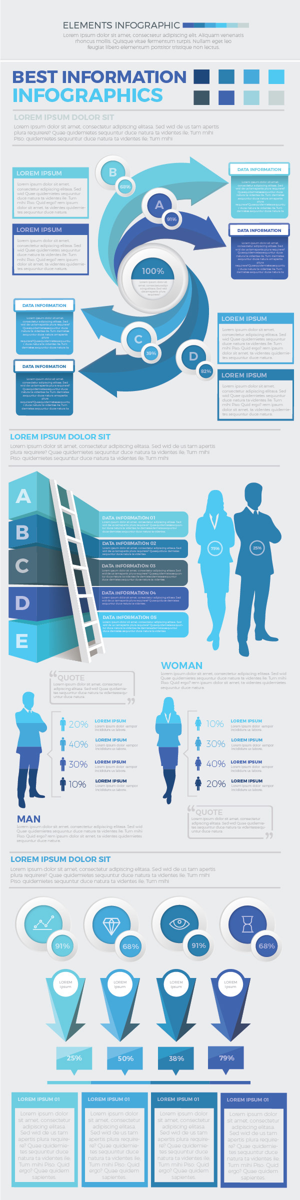 蓝色信息图形元素模板 Blue Infographics Elements Template