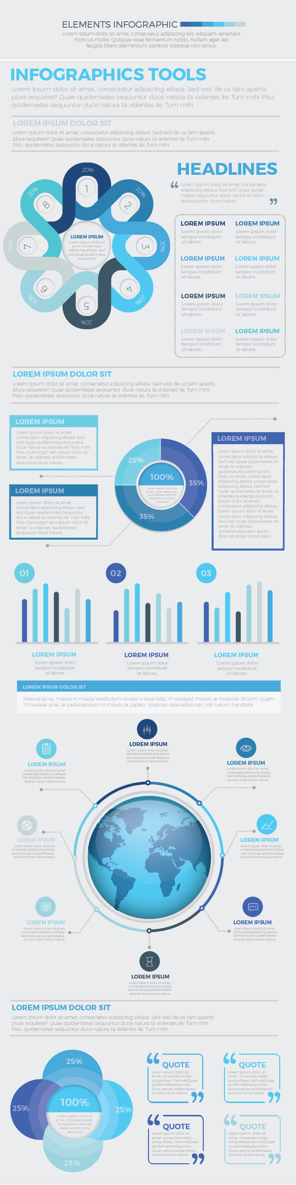 蓝色信息图形元素模板 Blue Infographics Elements Template