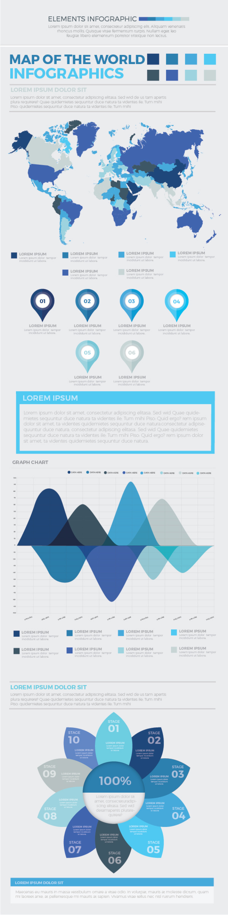 蓝色信息图形元素模板 Blue Infographics Elements Template