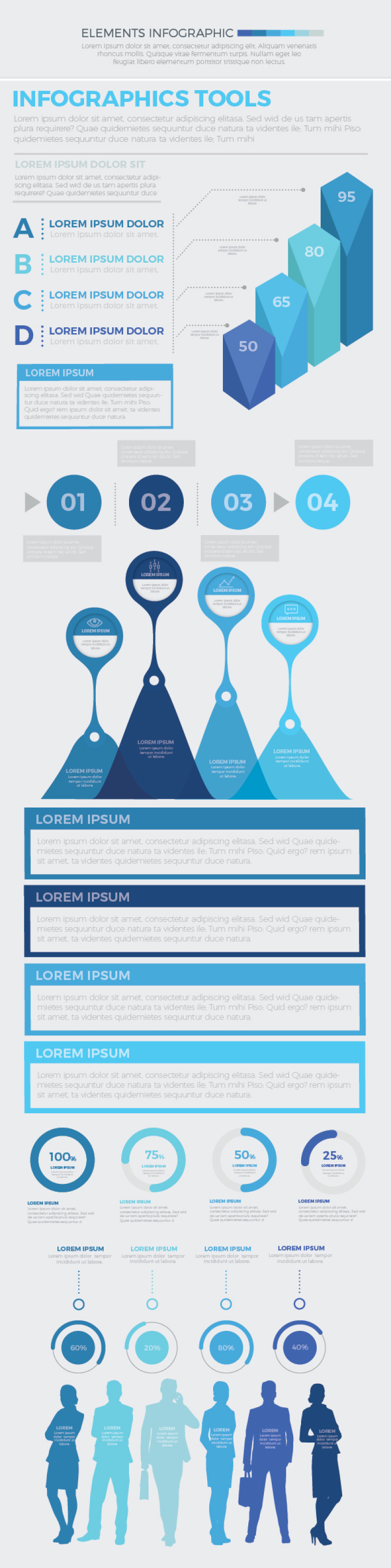 蓝色信息图形元素模板 Blue Infographics Elements Template