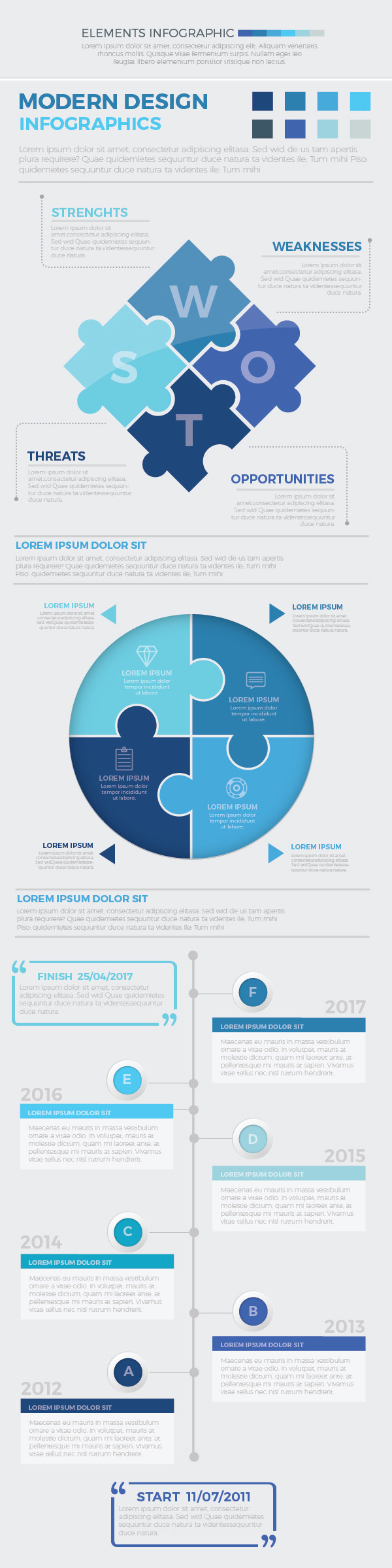 蓝色信息图形元素模板 Blue Infographics Elements Template