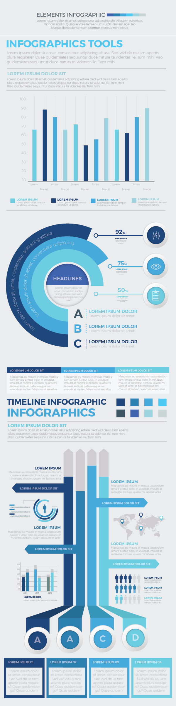 蓝色信息图形元素模板 Blue Infographics Elements Template