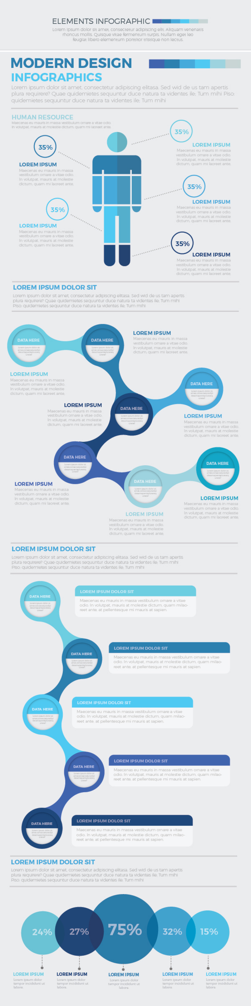 蓝色信息图形元素模板 Blue Infographics Elements Template