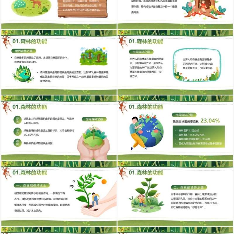 绿色卡通风世界森林日保护森林PPT模板