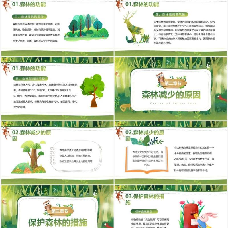 绿色卡通风世界森林日保护森林PPT模板