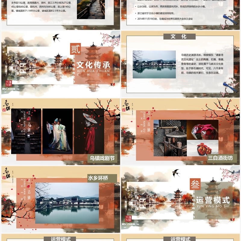 水墨中国风乌镇旅游介绍PPT模板