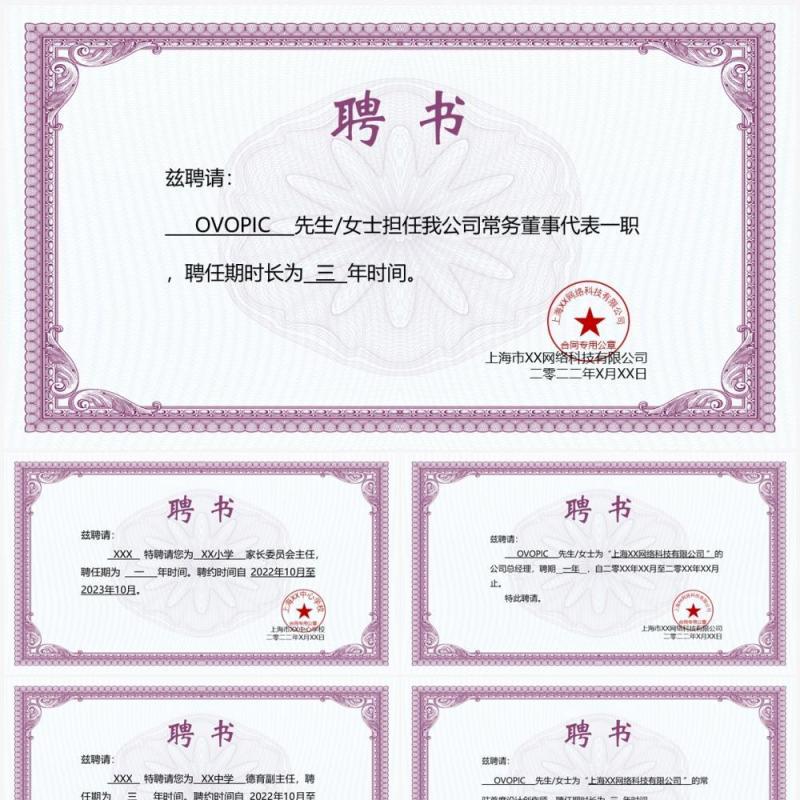 聘书合集PPT模板