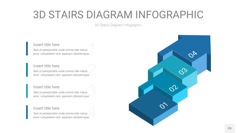 蓝绿色3D阶梯PPT图表20