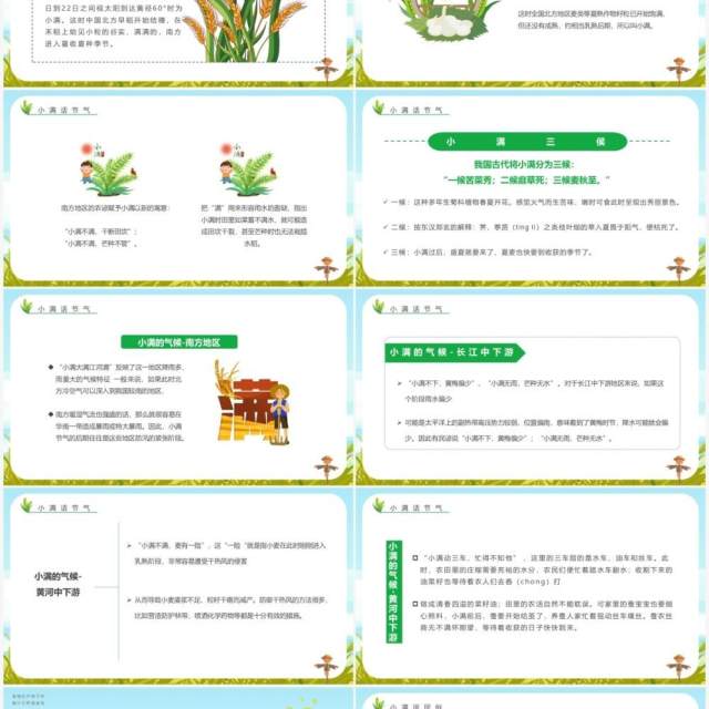 绿色儿童卡通中国传统节气小满学校幼儿园学习PPT模板