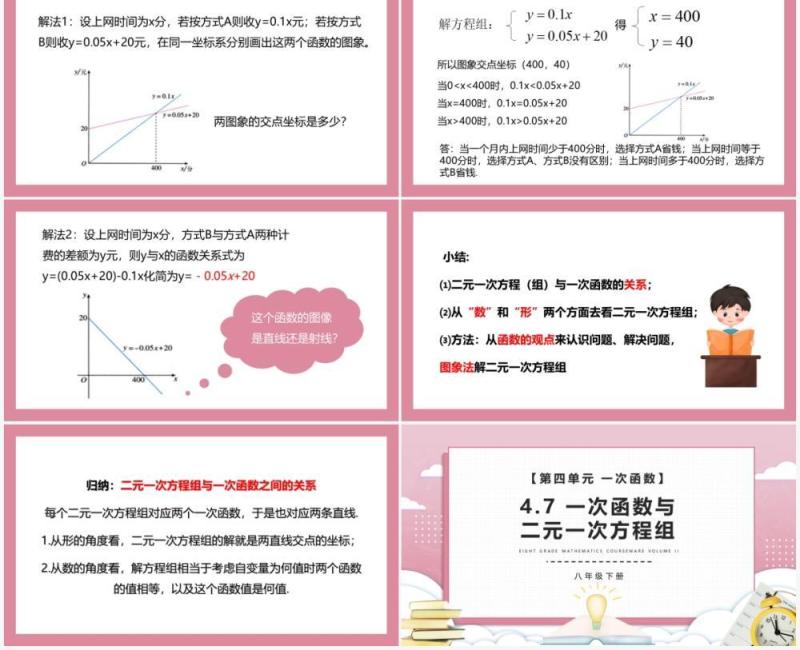 部编版八年级数学下册一次函数与二元一次方程组课件PPT模板
