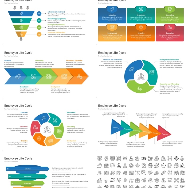 员工生活周期信息图PPT模板Employee Life Cycle
