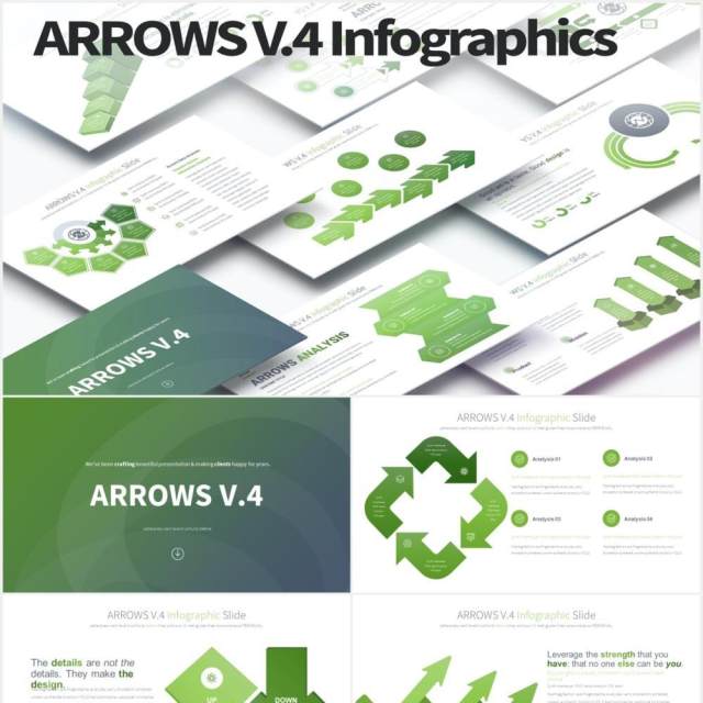 12套颜色箭头阶梯流程图信息图表PPT可视化素材Arrows V.4 - PowerPoint Infographics