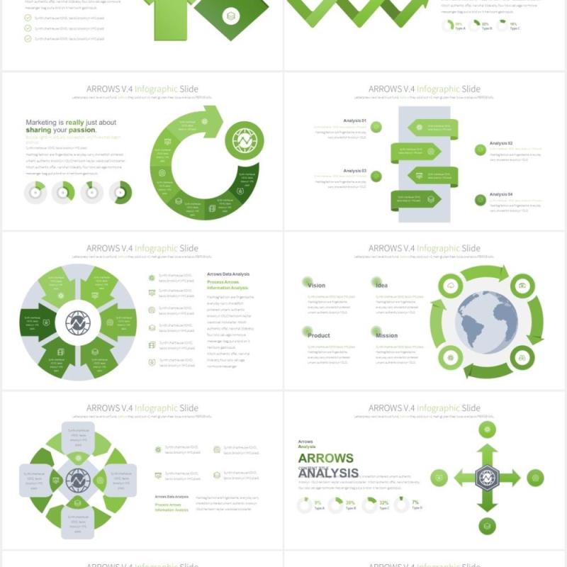 12套颜色箭头阶梯流程图信息图表PPT可视化素材Arrows V.4 - PowerPoint Infographics