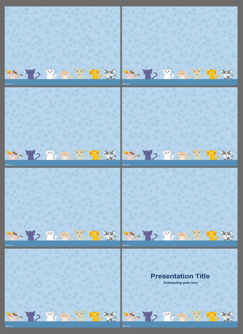 蓝色可爱猫咪PPT模板