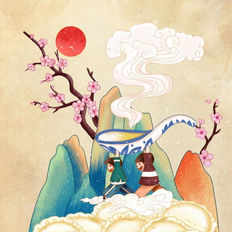 中国传统文化二十四节气冬至插画海报背景配图PSD竖版素材13