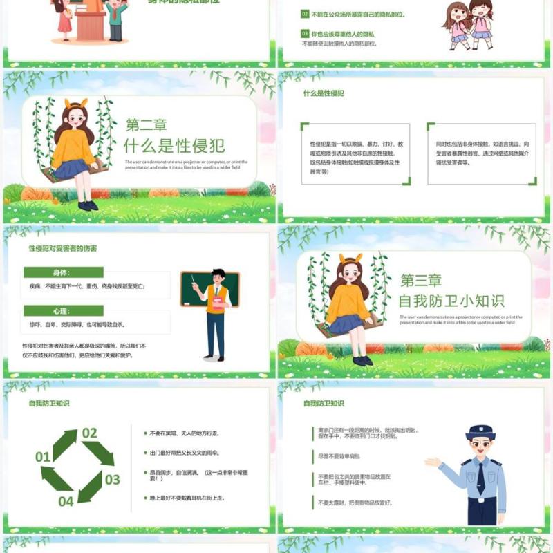 绿色卡通风学校防性侵安全教育PPT模板