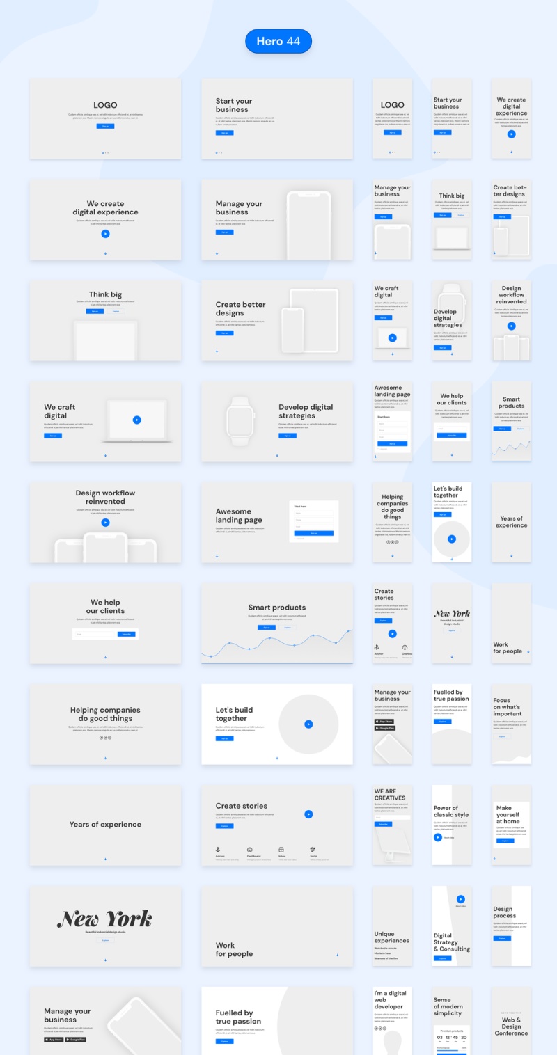 台式机和移动线框UI套件 - 台式机和移动线框UI元素，DOB的巨大包