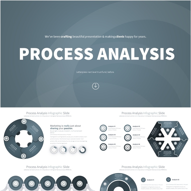 灰蓝色流程过程分析PPT模板素材Process Analysis - Color 04 (Blue Grey)