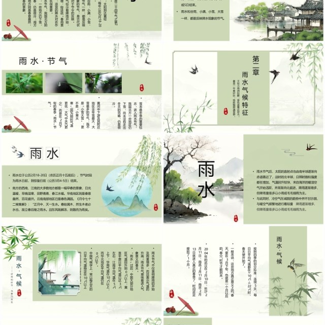 绿色水墨中国风二十四节气之雨水PPT模板 绿色水墨中国风二十四节气之雨水PPT模板