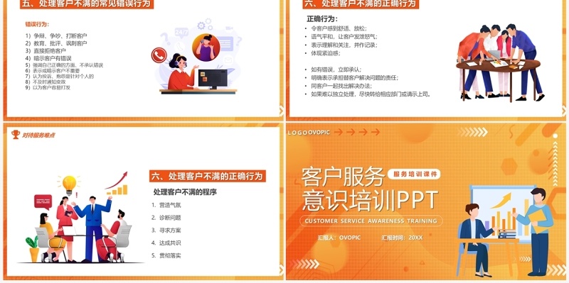 橙色卡通风客户服务意识培训PPT模板