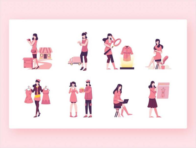 购物插图集与超过40多个组件设计含sketch源文件