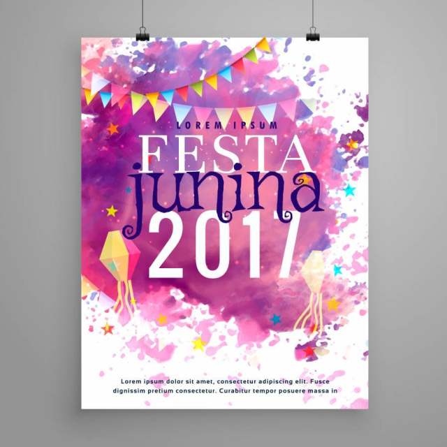 抽象节日junina 2017年邀请与水彩效果