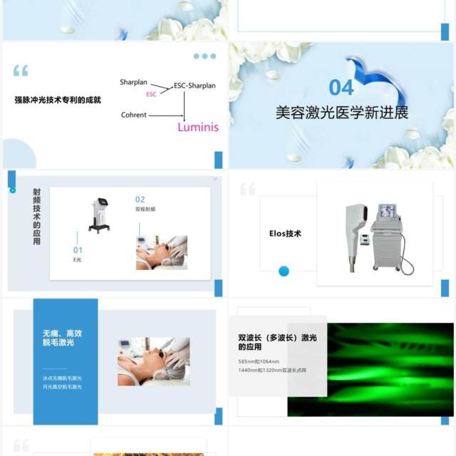 蓝色简约医疗美容激光产品介绍PPT模板 蓝色简约医疗美容激光产品介绍PPT模板