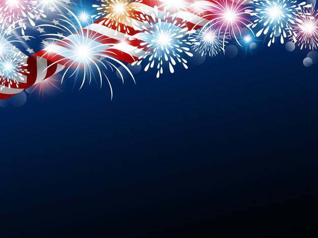 美国7月4日美国国旗与烟花的独立日