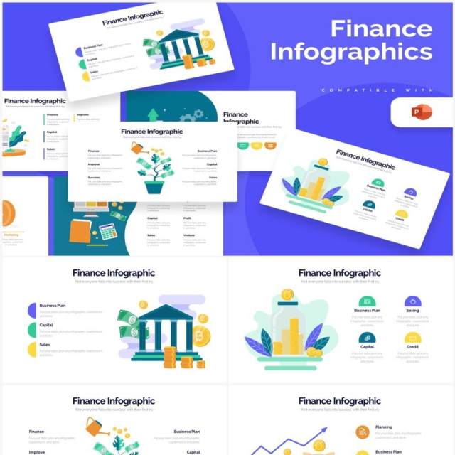 国外创意财务金融服务PPT信息图形素材Finance Powerpoint Infographics